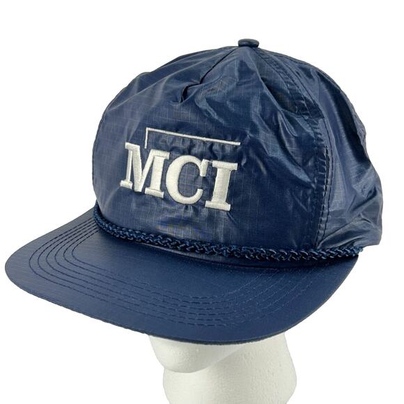 Vtg MCI Telecom Embroidered Rope Hat OSFA Snapback Cap Nylon 80s 90s Telephone - Picture 1 of 16